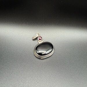 Sterling Silver Black Onyx and Garnet Pendant - Elegant Women's Jewelry